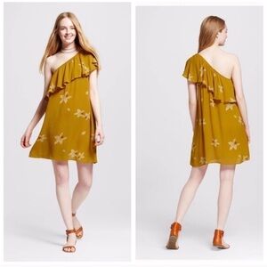 Mossimo Supply Co gold floral one shoulder dress